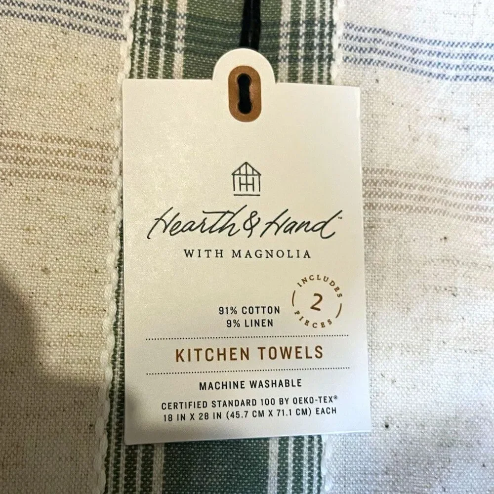 Hearth & Hand with Magnolia Set of 2 Cotton Linen Stripe Towels 18 x 28